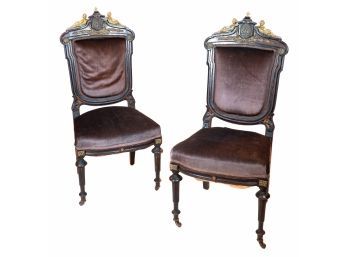 Pair Of Antique Louis XVI Bronze Mounted Side Chairs