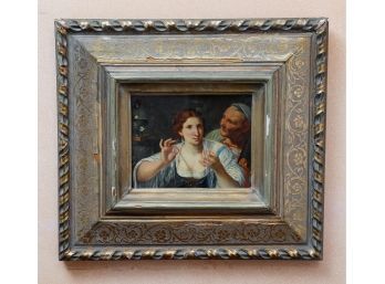 19th Century Dutch Oil On Board Painting Of Woman And Man