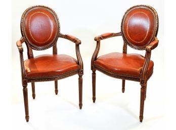 Pair Of Louis XVI-style Leather Upholstered Balloon Back Chairs