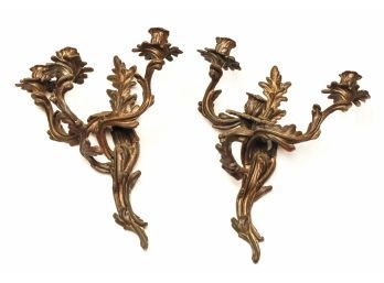 Pair Of Gold Painted Iron Candle Wall Sconces