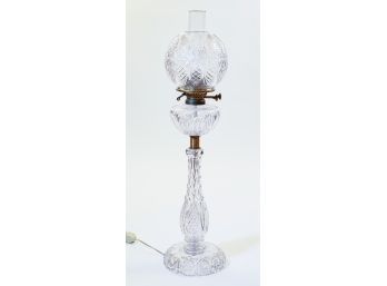 Monumental American Cut Glass Converted Oil Lamp 29 Tall