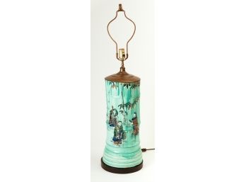 Chinese Green Glazed & Figural Porcelain Table Lamp