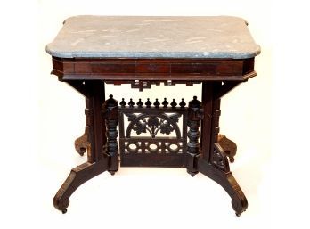 Victorian Walnut Marble Top Side Table