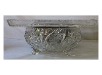 Two Beautiful Cut & Etched Glass Platter & Bowl