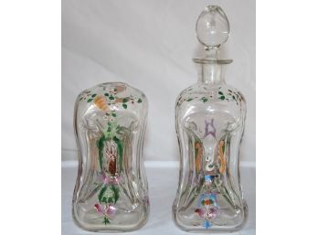 Pair, Pretty Hand Painted Glass Pinch Bottles