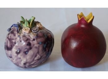 Colorful Pair Of Artisan Made Ceramic Pomegranates