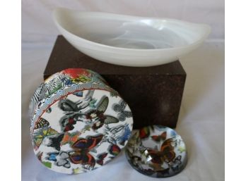 Christian Lacroix Paperweight And Modern Glass Swirl Bowl