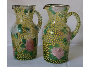 Pair Of Fun Mackenzie Childs Glass Pitchers