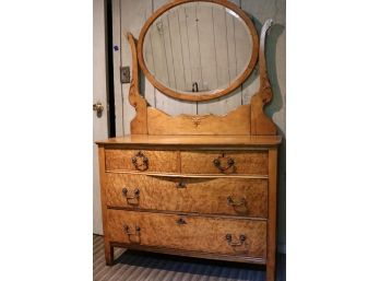 Magnificent Victorian Curly Maple Chest With Mirror