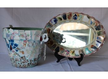 Mosaic Pottery Planter & Mirror By Jacqueline Chesley