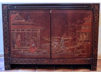 Charming Chinoiserie Hand-painted Wood Bar