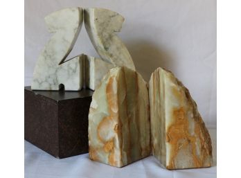 Two Nice Pairs Of Bookends: Agate & Marble