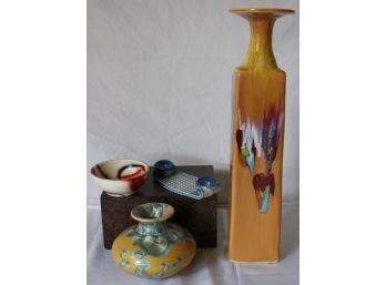 Cool Contemporary Colorful Glazed Art Pottery Vessels, Signed