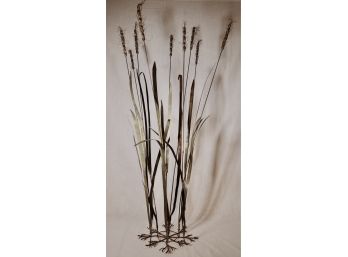 Unique Vintage Floor Sculpture Free-standing Brass Cattail  Sculpture