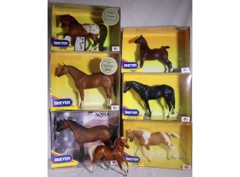 Group Of Seven Hand-Painted Breyer Horses With Boxes