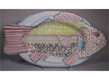 1997 MacKenzie Childs Hand-painted Terra Cotta Fish-plate