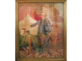 Large Antique Hand Made Needlepoint Of George Washington After Gilbert Stuart