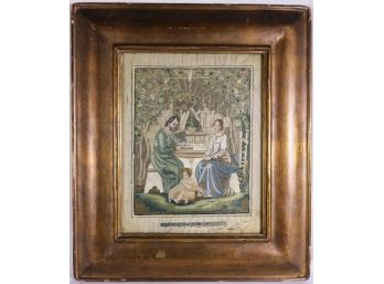 Antique Needlework & Painted Embroidery On Silk,  Image Of The Holy Family