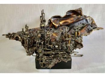 Large Mid-century Brutalist Bronze 'Cityscape' Sculpture By Judith Brown