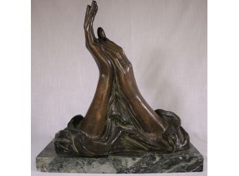 Figurative Bronze Hands Sculpture By Helene Zelezny (Czech, 1882-1974) @1955