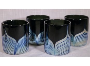 Set Of Four 4 CORREIA 1980s Hand-Blown Favrile-Style Low Ball Glasses