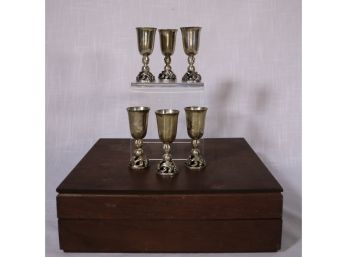 Six Antique Sterling Silver Cordial Glasses With Original Fitted Box -