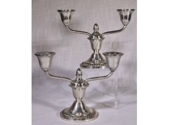 Pair Of Vintage Sterling Silver Two-Light Candle Holders By Newport