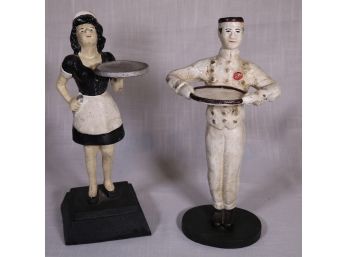 Pair Of Vintage Cast-iron Waiter Sculptures