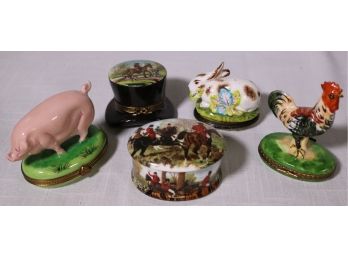 Group Of Five Porcelain Trinket Boxes - Limoges, V&A, Newhall Staffordshire