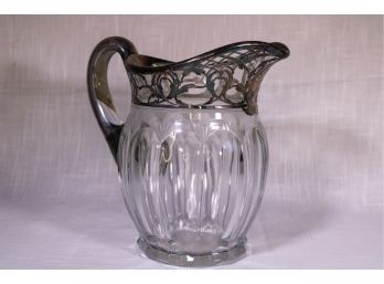 Antique Heisey Etched Glass Sterling Silver Overlay Pitcher - No Mono