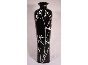 Tall Vintage Taiwanese Black And White Porcelain Vase, Signed