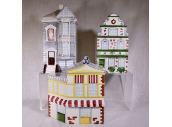 Set Of Three Vintage Mancer Ceramic Cookie Jar Buildings