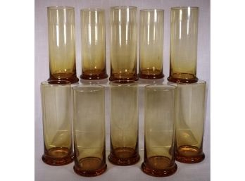 Vintage Heavy Amber Tall Glasses - Set Of 10