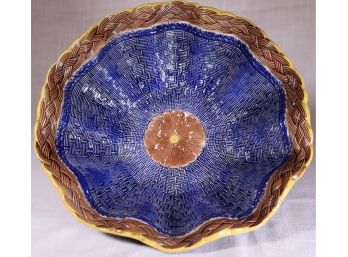 Antique Footed Basket-weave  Majolica Bowl By Joseph Holdcroft