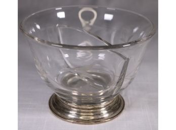 Vintage Floral Etched Glass Bowl With Sterling Silver Base