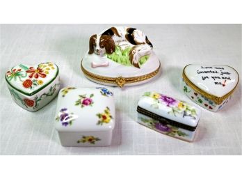 Five Hand-Painted Limoges Porcelain Trinket Boxes (1 Portugal)