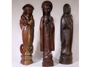 Three Large Hand-Carved Wood Religious Icons