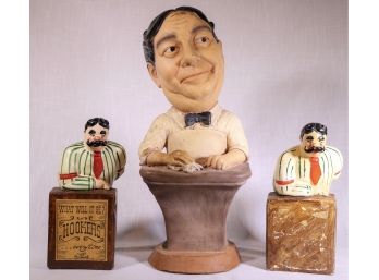 Vintage Barware Jackie Gleason Bartender Statue & Bookends