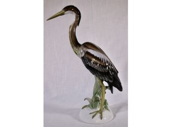 Large Vintage Rosenthal Porcelain Hand-Painted Heron By H. Meisel