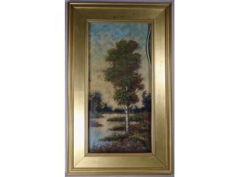 Original Pastel On Board, Landscape With Birch Tree By E.D. Ward