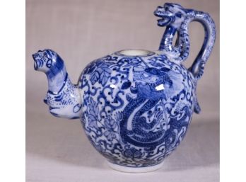 An Early 20th Century Blue And White Chinese 'Dragon' Teapot With Figural Handle