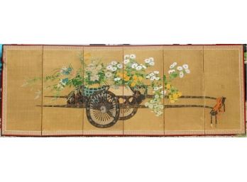 LARGE Early 20th Century Japanese Hand-painted Six-Panel Screen