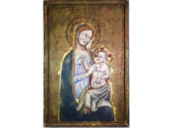 Late 18th Early 19th Century Icon Madonna And Child On Board