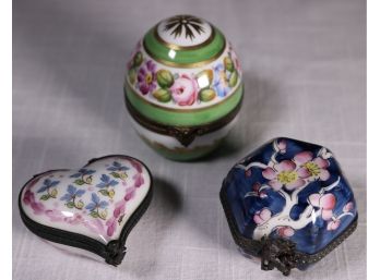 Group Of Three Limoges Hand-painted Porcelain Trinket Boxes