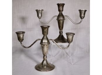 Pair Of Vintage Sterling Silver Three-Light Candle Holders By Duchin