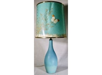 Mid-Century Blue Pottery Lamp By VAN BRIGGLE With Original Butterfly Shade