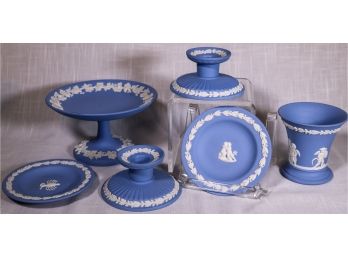 Mid-20th Century Wedgwood Blue Jasperware Grouping - 6 Pc