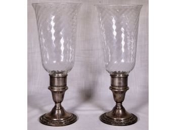 Pair Of Mid-Century  International Wild Rose Sterling Silver Candleholders