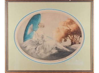 1927 Louis Icart 'Femme Avec Parasol Japonais' Hand-Signed Aquatint Etching