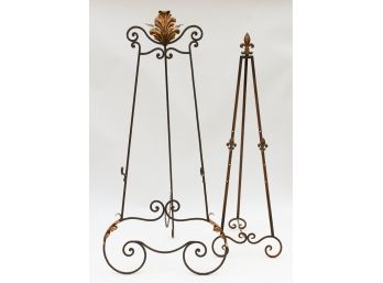 Two Iron & Gilt Leaf Art Easels- Fluer Di Lis & Gilt Tin